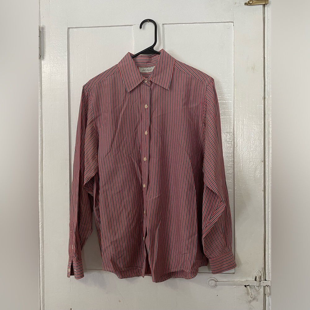 Vintage Lord & Taylor Red White and Blue Striped Button Down SILK Shirt